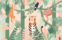Échantillon, Design C0193, Papier peint panoramique Jungle Enfant Tigre & Singes - Sur mesure