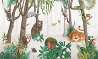 Échantillon, Design C0680, Papier peint panoramique Jungle Enfant Tigre & Singes - Sur mesure