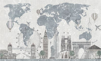 Échantillon, Design C0977, Papier peint panoramique Carte du Monde - Sur mesure