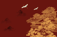 Échantillon, Design D0822, Papier peint panoramique Asie Encre Noire Pagode - Sur mesure