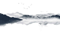 Échantillon, Design E0353, Papier peint panoramique Asie Encre Noire Montagne - Sur mesure