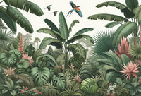 Échantillon, Design F0028, Papier peint panoramique Jungle Tropicale Dense Aquarelle - Sur mesure