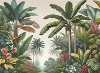 Échantillon, Design F0144, Papier peint panoramique Jungle Tropicale Dense Aquarelle - Sur mesure