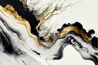 Échantillon, Design F0154, Papier peint panoramique Marbre Noir et Or Luxe - Collection 2 - Sur mesure
