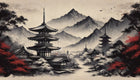Design F0169 — Asie Encre Noire Pagode — design seul — Novomur