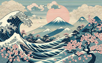 Échantillon, Design F0343, Papier peint panoramique Mont Fuji et Hokusai - Sur mesure