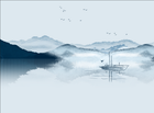 Design FC183 — Papier peint Paysage encre asiatique montagnes lac — Novomur