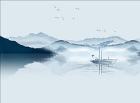 Échantillon, Design FC183, Papier peint panoramique Asie Encre Bleue - Sur mesure