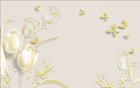 Design FC198 — Papier peint Tulipes dorees papillons fond beige — Novomur