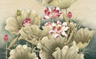 Design FC216 — Papier peint Lotus rose feuilles vert pale chinoiserie — Novomur