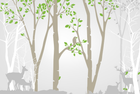 Design FC226 — Papier peint Foret scandinave cerfs et oiseau silhouette — Novomur