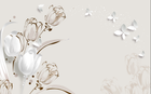 Design FC239 — Papier peint Tulipes blanches papillons fond beige — Novomur