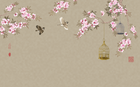 Design FC246 — Papier peint Cerisier en fleurs oiseaux et cage doree — Novomur