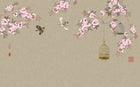 Design FC246 — Papier peint Cerisier en fleurs oiseaux et cage doree — Novomur