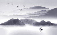 Échantillon, Design FC350, Papier peint panoramique Asie Encre Noire Pagode - Sur mesure