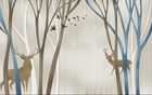 Design FC510 — Papier peint Foret cerfs et oiseaux silhouette beige bleu — Novomur