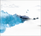 Design FC519 — Papier peint Paysage encre montagne bleue barques — Novomur