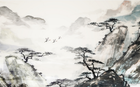 Design FC570 — Papier peint Pins montagnes brumeuses style chinois — Novomur