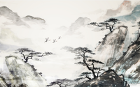 Échantillon, Design FC570, Papier peint panoramique Asie Encre Noire Montagne - Sur mesure