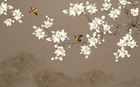 Design FC637 — Papier peint Magnolias blancs et oiseaux fond beige — Novomur