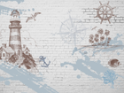 Design L0394 — Papier peint Brique blanche motifs nautiques vintage — Novomur
