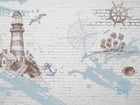 Design L0394 — Papier peint Brique blanche motifs nautiques vintage — Novomur