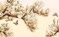 Échantillon, Design L0467, Papier peint panoramique Magnolia & Oiseaux - Collection 2 - Sur mesure