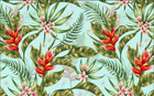 Design L0519 — Papier peint Pattern tropical oiseaux paradis fond bleu — Novomur