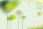 Design L0604 — Papier peint Arbres griffonnes vert cage oiseaux — Novomur