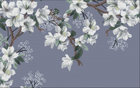 Design L0632 — Papier peint Cerisier fleurs blanches fond bleu gris — Novomur