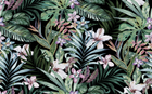 Design L0654 — Papier peint Pattern jungle hibiscus orchidees fond marine — Novomur