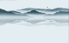 Design L1013 — Papier peint Paysage encre bleue montagnes reflet lac — Novomur