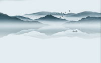 Échantillon, Design L1013, Papier peint panoramique Asie Encre Bleue - Collection 2 - Sur mesure
