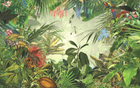 Design L1084 — Papier peint Jungle dense singe perroquets jaguar — Novomur