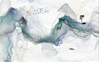 Échantillon, Design L1129, Papier peint panoramique Asie Encre Noire Montagne - Sur mesure