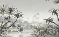 Échantillon, Design SD0032, Papier peint panoramique Palmier Tropical Noir et Blanc - Sur mesure