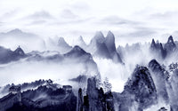 Échantillon, Design SD0445, Papier peint panoramique Asie Encre Bleue - Sur mesure