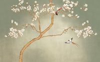Échantillon, Design SK0166, Papier peint panoramique Magnolia & Oiseaux - Sur mesure