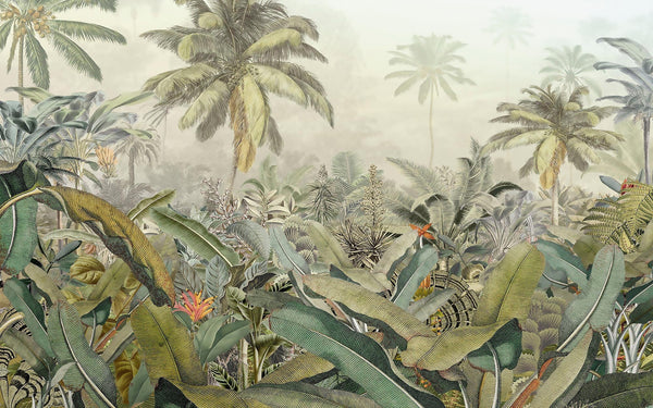 Papier peint Jungle Tropicale Dense Aquarelle - Sur mesure