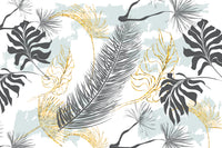 Échantillon, Design SK0700, Papier peint panoramique Palmier Tropical Doré Luxe - Collection 1 - Sur mesure