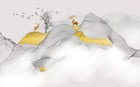 Design SL0028 — Papier peint Montagnes lignes graphiques cerfs dores — Novomur