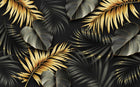 Design SL0033 — Papier peint Feuilles tropicales noir et or luxe — Novomur