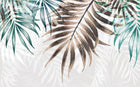 Design SL0045 — Papier peint Palmes turquoise et marron fond gris — Novomur
