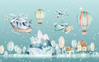 Design SL0064 — Papier peint Helicoptere avions montgolfieres village hiver — Novomur
