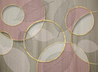 Design SL0082 — Papier peint Cercles dores et feuilles fond raye — Novomur