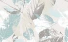 Design SL0083 — Papier peint Feuilles stencil turquoise beige fond creme — Novomur