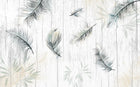 Design SL0109 — Papier peint Plumes noires fond bois blanc tropical — Novomur