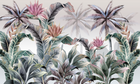 Design SL0141 — Papier peint Jungle pastel oiseaux paradis fond brume — Novomur
