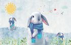 Design SL0213 — Papier peint Lapin blanc echarpe enfant aquarelle — Novomur