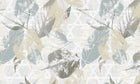 Design SL0257 — Papier peint Feuilles stencil vintage beige bleu gris — Novomur